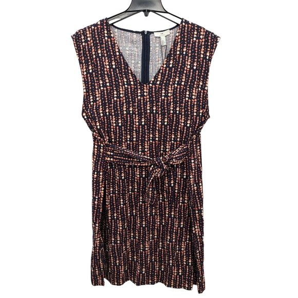 Halston Dot Striped Blossom Belted Dress Women Size XL Office Capsule Timeless - Picture 1 of 12